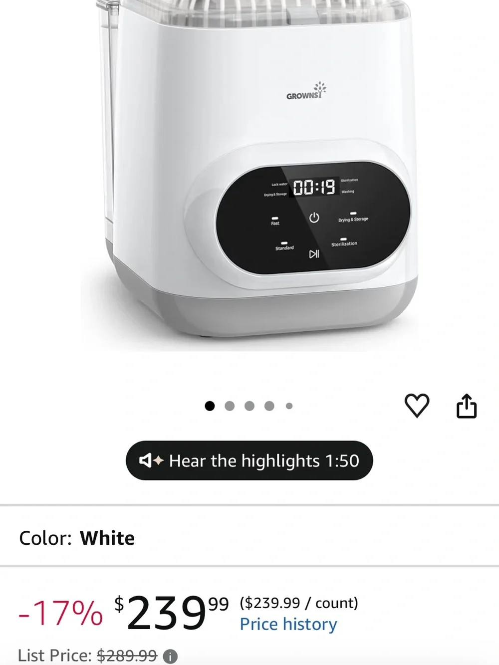 Brand new Grownsy White Bottle Sterilizer & Dryer